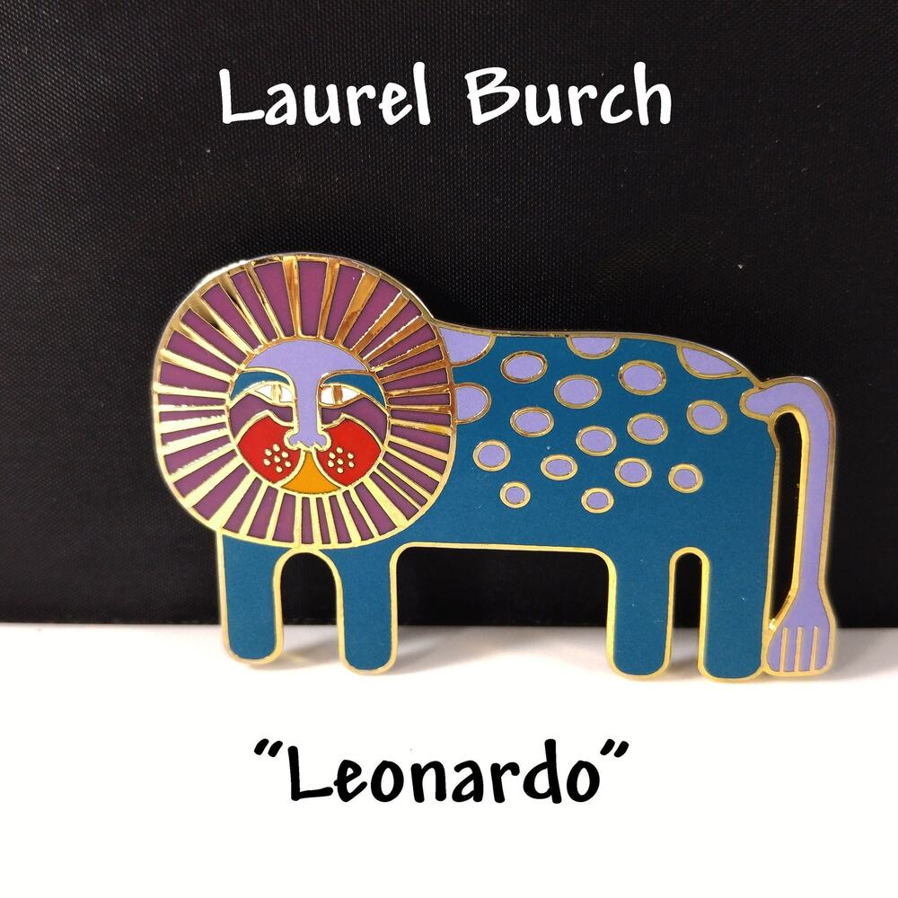 Laurel Burch Leonardo Lion Brooch Cloisonné Enamel 1980s